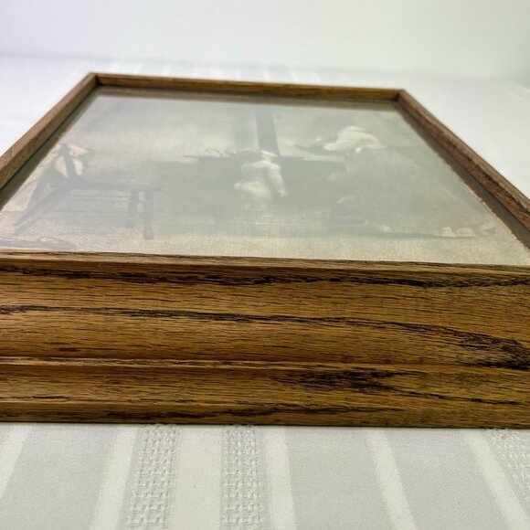 VTG Rolland Hendrickson Oak Wood Framed Art Print Mother Bathing Child Rustic - Picture 8 of 8